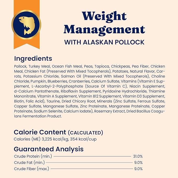 Solid Gold Weight Management Cat Food for Adults - Grain Free & Gluten Free Dry Cat Food Indoor & Outdoor Recipe for Healthy Weight w/Alaskan Pollock & Probiotics for Gut Health & Digestion - 3 LB