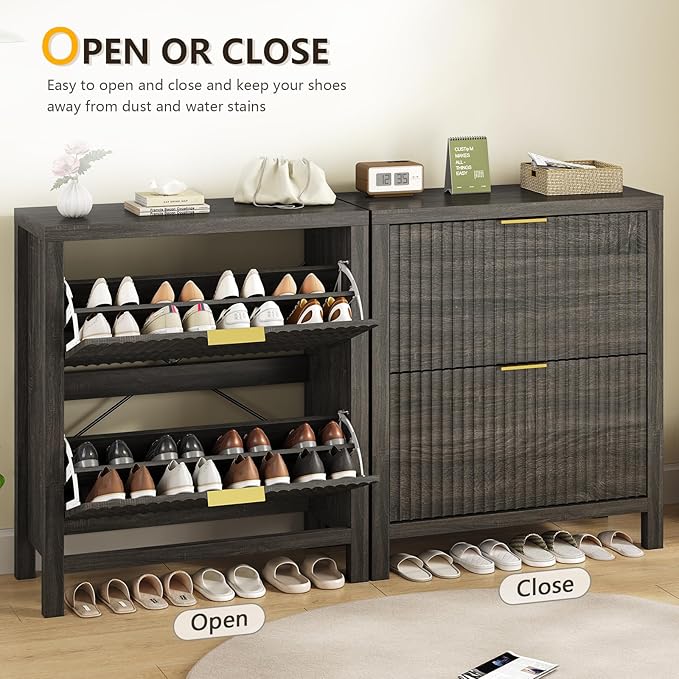 Shoe Cabinet Storage for Entryway, Fluted Shoe Cabinet
