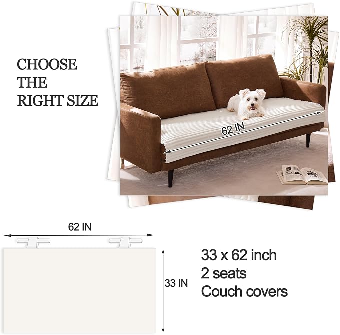 Waterproof Dual Non-Slip Couch Cover for Dogs, Fuzzy Soft Pet Couch Covers for 2 Cushion Sofa loveseat, Pet Friendly Soft Dog Bed Covers Sofa Cover Washable (White, 33" x 62" 1 Pack)