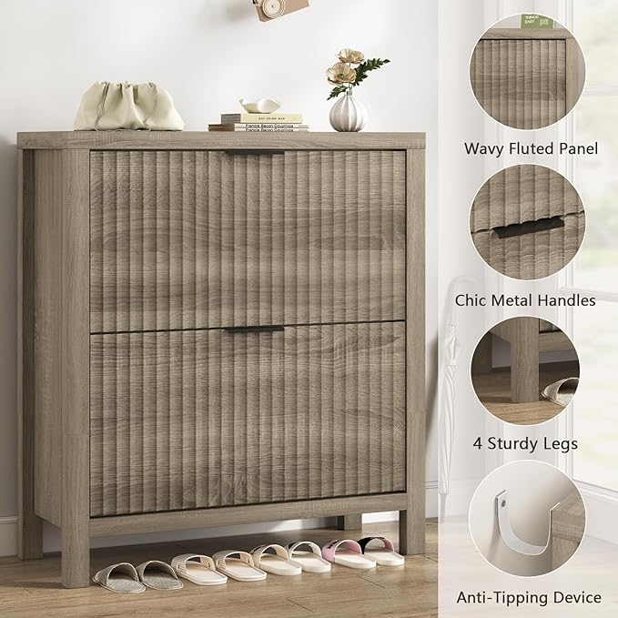 Shoe Cabinet Storage for Entryway, Fluted Shoe Cabinet