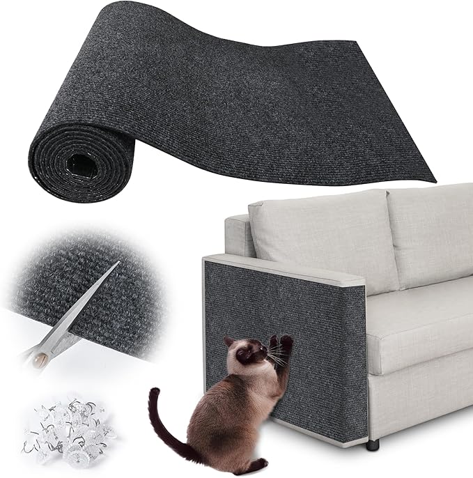 Cat Scratch Furniture Protector - 158" x 13.8" Trimmable Self-Adhesive Cats Claws Scratch Pads, DIY Cat Climbing Couch Protector for Scratch Post Cat Tree Replacement Indoor (Dark Gray)