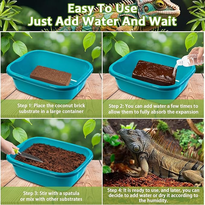 Riare 1 Pack Natural Coconut Fiber Substrate for Reptile- Premium Compressed Coconut Husk Terrarium Bedding for Reptile, Tortoise, Frogs, Snakes Hermit Crabs, Burrowing Animals