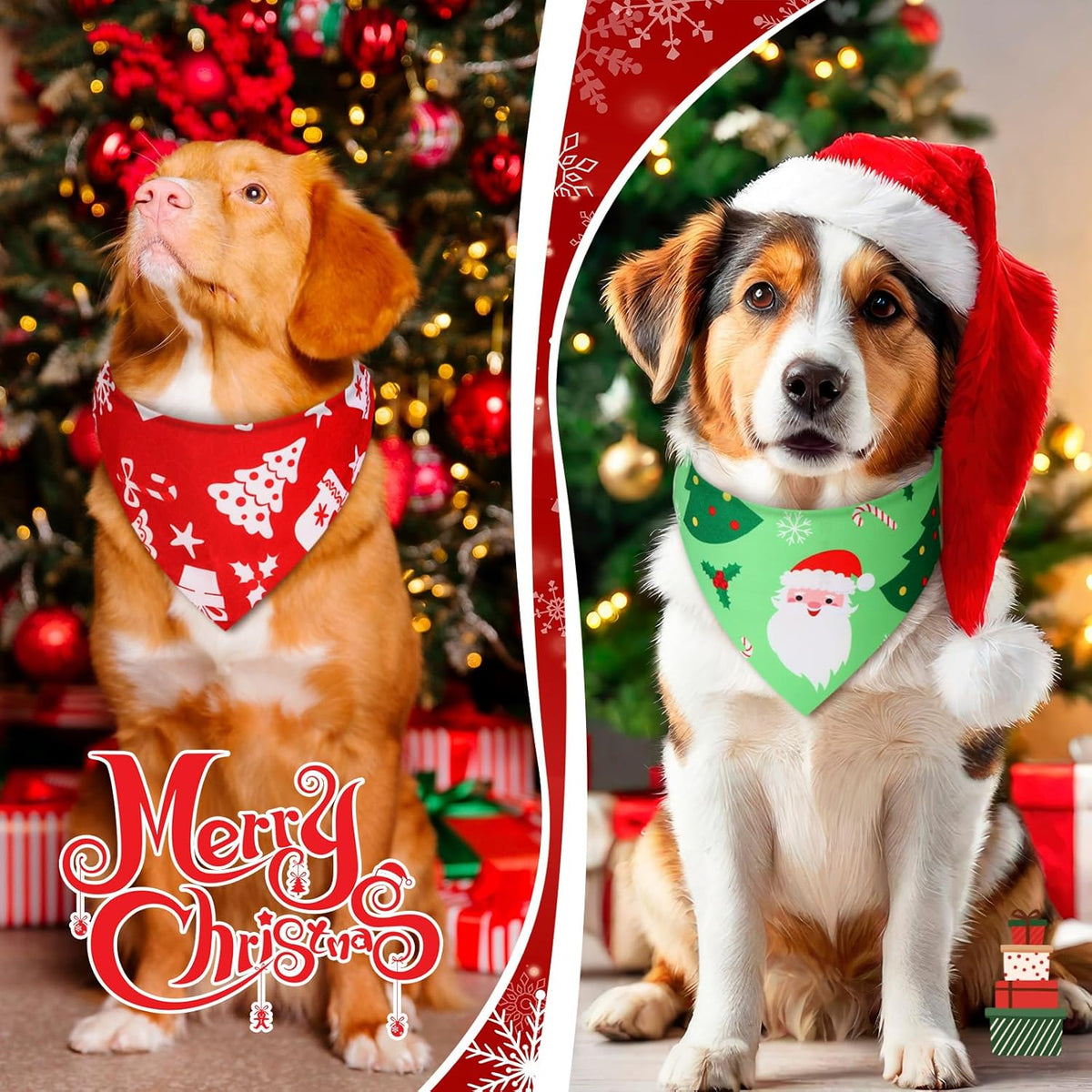 Abbylike 100 Pcs Christmas Dog Bandanas Bulk Xmas Bandanas for Dogs Triangle Kerchief Bibs Scarf Set for Pet Xmas Costume Photo Props Accessories Pet Shops Grooming, 25 Styles (31.5 x 21.7 x 21.7)