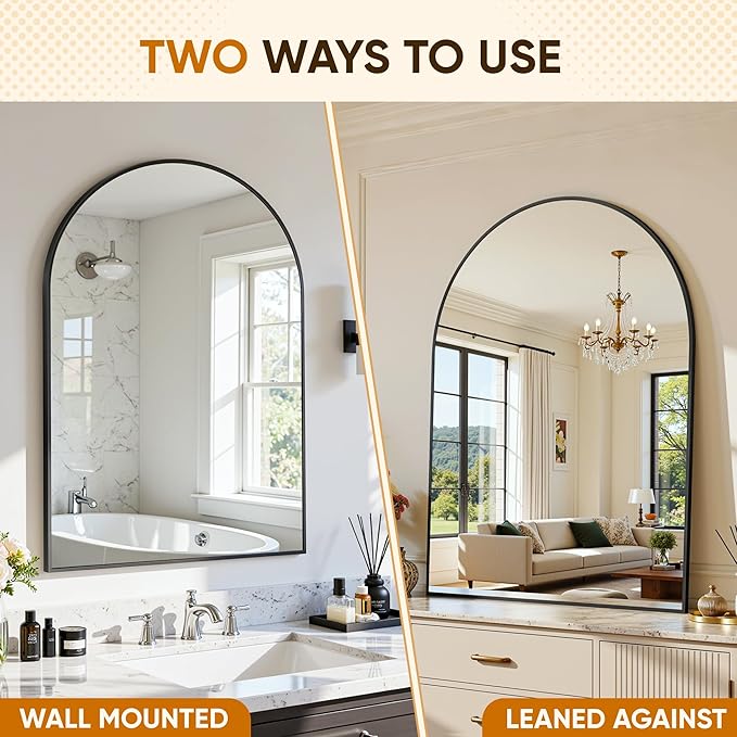 Arched Mirror 24"x36", Bathroom Mirror, Wall Mounted Vanity Mirror