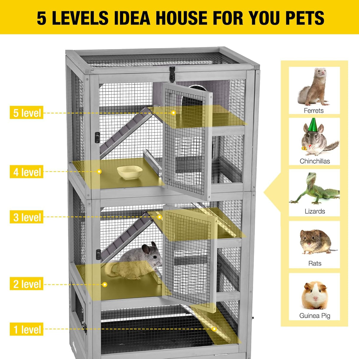 Aivituvin Ferret Cage Chinchilla Cage for Rat,Lizard,Squirrel, Chameleon,Gerbils and Other Small Animals