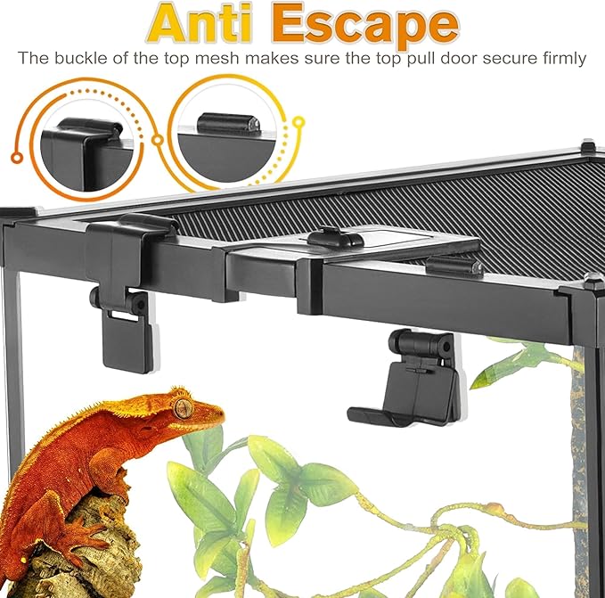 12"x12"x12" Reptile Terrarium, Escape-Proof Glass Full-View Vivarium for Tropical Invertebrates Such as Hermit Crabs, with Escape-Proof Lock & Feeding Hatch