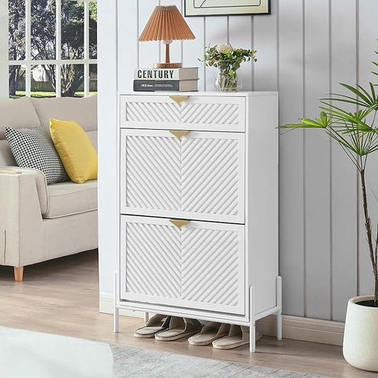 Shoe Cabinet Storage with 2 Flip Drawers, Narrow Hidden Shoes Cabinet Organizer
