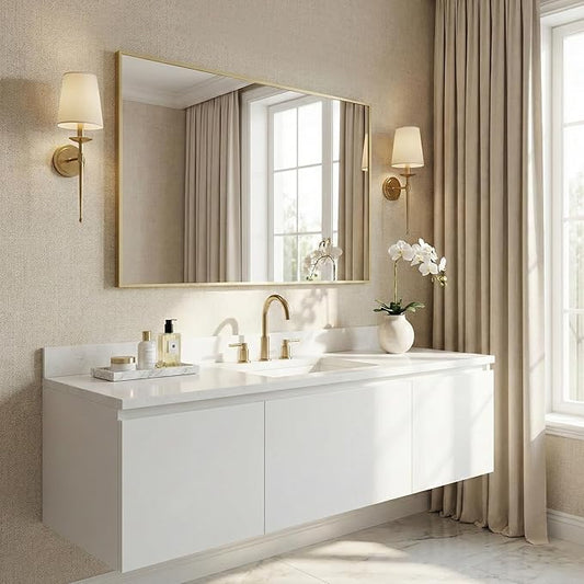 30"x48" Gold Bathroom Mirror, Metal Framed Vanity Mirror