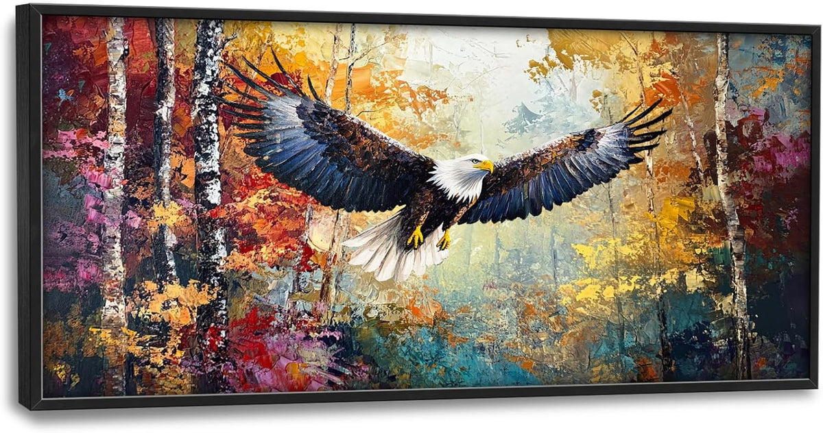 Extra Large Framed Bald Eagle Wall Art,Abstract Colorful Forest Wall Decor,Autumn Fall Forest Pictures for Living Room,Canvas Print Painting Modern Artwork Bedroom Office Home Decor 60L x 30W