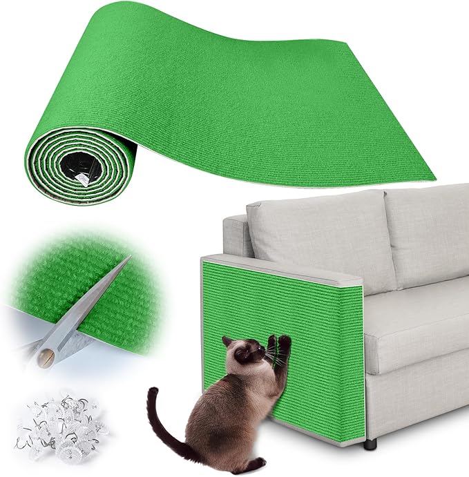 Cat Scratch Furniture Protector - 118" x 13.8" Trimmable Self-Adhesive Cats Claws Scratch Pads, DIY Cat Climbing Couch Protector for Scratch Post Cat Tree Replacement Indoor (Green)