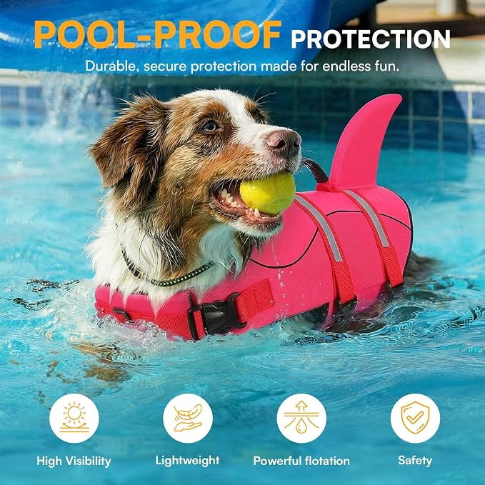 Dog Life Jacket High Flotation, Reflective Dog Life Vest for Swimming, Adjustable Dogs Life Preserver Rescue Handle Spring Summer Pool for Small, Medium, Large Dogs (Rosepink,XS)