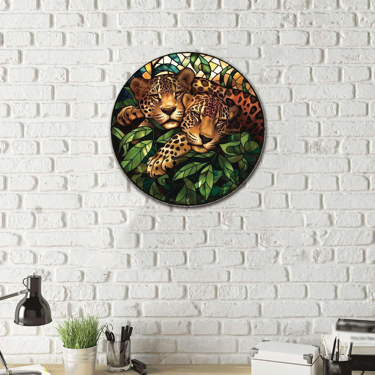 Lygond Metal Jaguar Garden Sign - Circular Stained Glass, 88 Inches