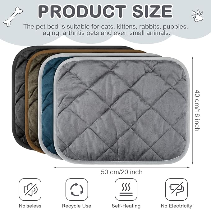 4 Pack Self Heating Cat Pad Self Warming Dog Mat Reflects Body Heat Extra Warm Thermal Pet Pad Washable Dog Cat Bed Crate Bed Mat Blanket(Mixing Colors,16 x 20 Inch)