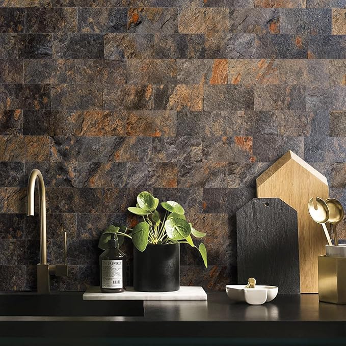 AULIGET 200 Pieces Rust Slate Peel and Stick Backsplash Wall Tiles, Laundry Room