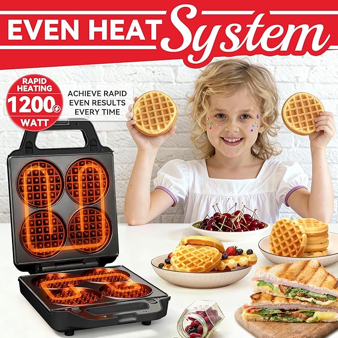 2 in 1 Mini Waffle Maker with Removable Plates, Panini Press Sandwich Maker