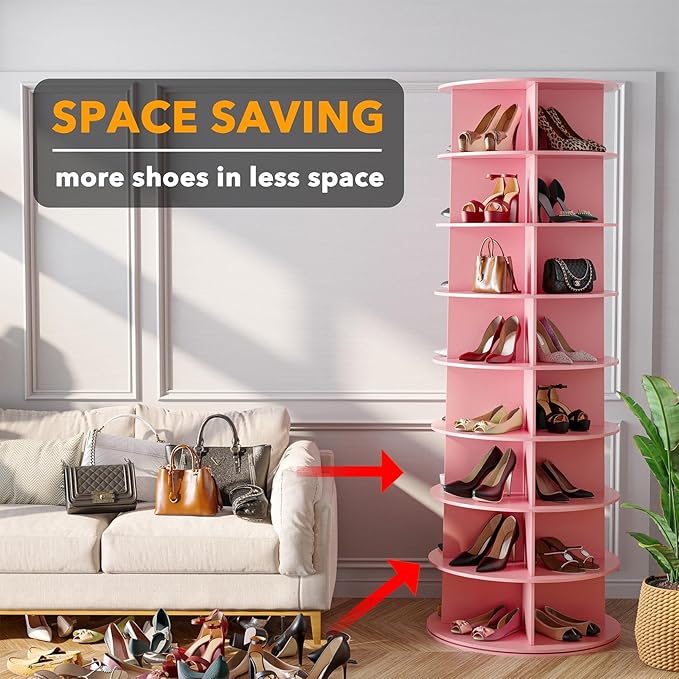 SpaceAid 8 Tier Rotating Shoe Rack Tower, Spinning Shoe Display Lazy Susan