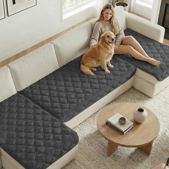 H.VERSAILTEX Chenille Couch Cover for Dogs Washable Soft Fuzzy Loveseat Covers Sectional Sofa Cover Thick Pet Couch Cover Protector Non-Slip Dog Bed Cover(Grey, 28" x 67")