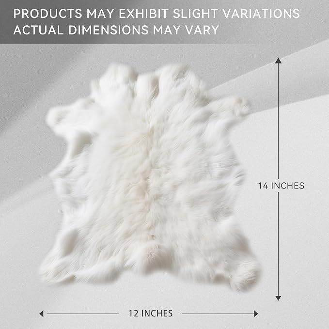 Craft Rabbit Fur Pelt Skin Genuine Tanned Animal Hide with Sewing Quality Leather 12" by 14" for Decoration DIY Crafts Cat Dog Toys Fur Fabric（5Pcs, White）