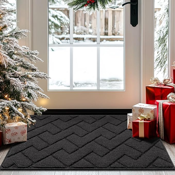 hicorfe Front Door Mat Indoor Entrance,20"x31.5" Absorbent Dirt Resist Welcome Door Mats,Stain and Fade Resistant,Non Slip Backing Entry Mat Doormat for Entryway(Charcoal)