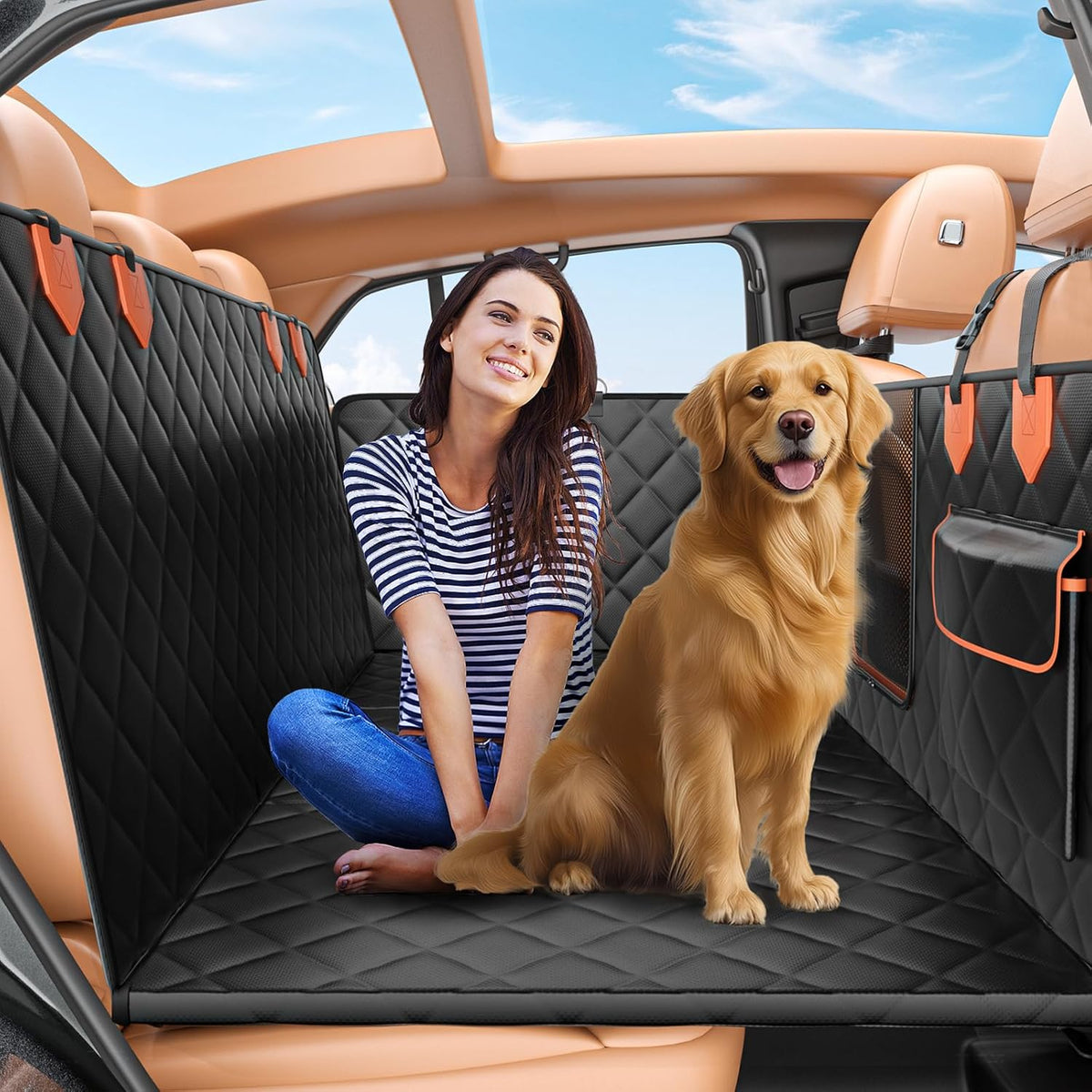 Back Seat Extender for Dogs Hard Bottom Holds 500lbs,Waterproof Dog Car Seat Cover for Back Seat, Truck-Large Space Dog Hammock for Truck