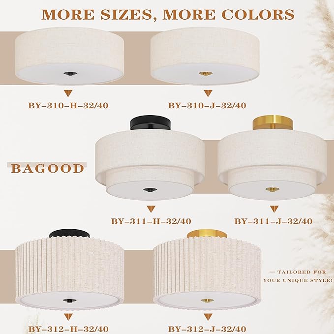 3-Light Semi Flush Mount Ceiling Lights Fixture 15.7 Inch Drum Light Fixture Drum Ceiling Lights with Pleated Fabric Shade Black Close to Light Fixtures for Hallway Living Room