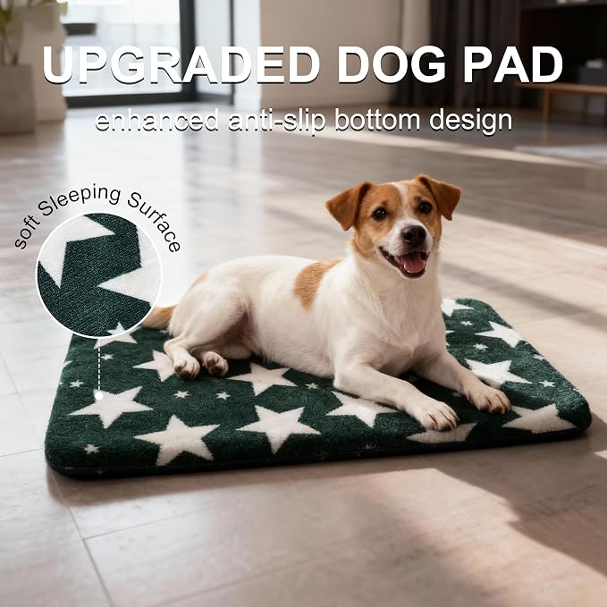 Washable Dog Bed Plush Orthopedic Outdoor Crate Mat with Non-Slip Bottom,Luxe Soft Kennel Pad for Pets, Cozy Cage Cushion & Pet Sleeping Mattress Large Sized,Medium,Small Dogs,30x20 inch,Green