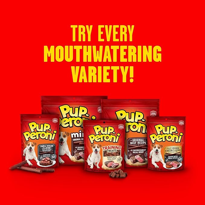Pup-Peroni Dog Treats, Triple Steak Flavor, 22.5 Ounce, Ribeye, Top Sirloin, NY Strip Flavors
