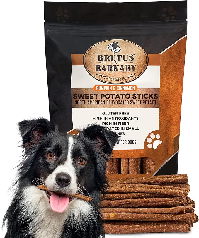 USA Sweet Potato Dog Treats - Grain Free, Cinnamon Pumpkin Crunchy Sticks are Great Tasting, Promote Positive Dog Gut Health with Natural Anti-Diarrhea Properties, no Preservatives Added