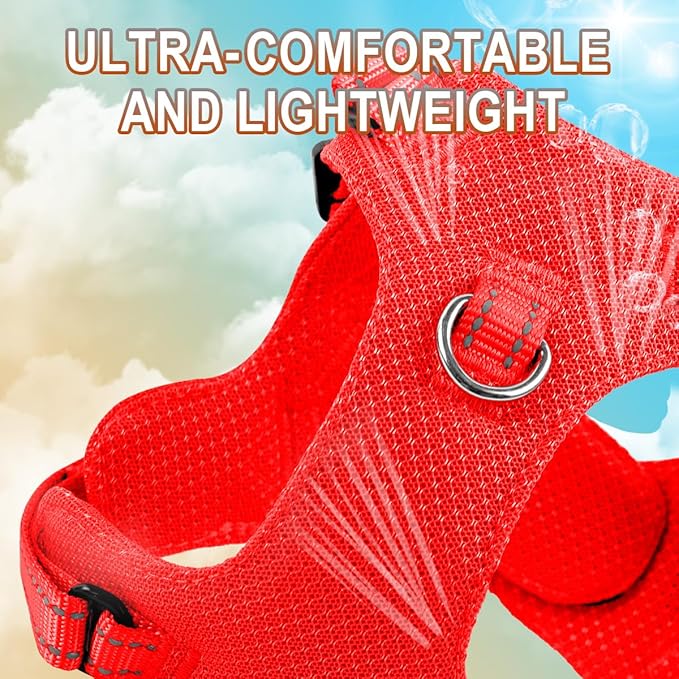 Dog Harness Step in Dog Vest Harness, Reflective Adjustable Puppy No Pull Harness Breathable Soft for Small and Medium Dogs Cats, Red, XXS