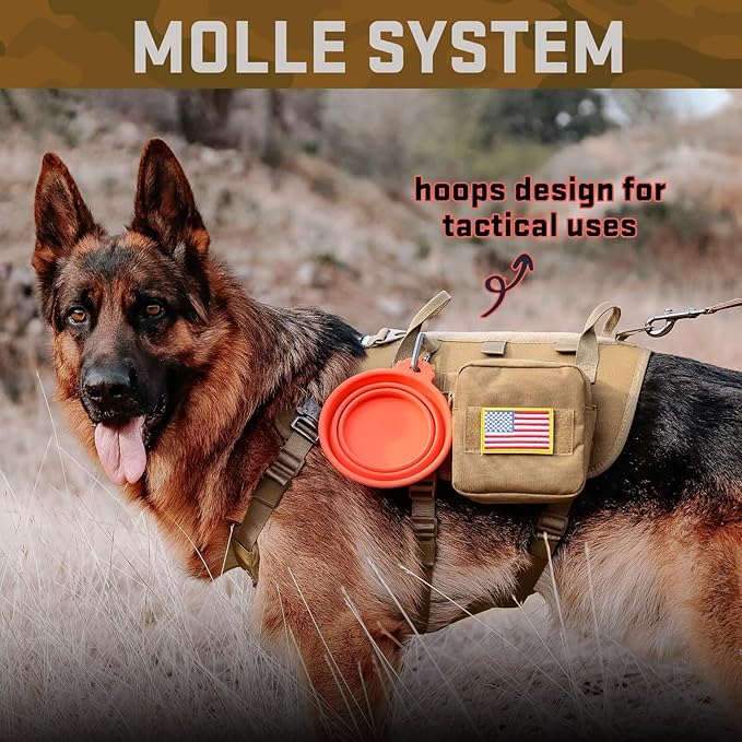 Forestpaw Dog Harness Medium Sized,Tactical Dog Harness with Handle,No Pull Military Style Service Dog Vest with Pockets Adjustable for Medium Dogs,Brown,Chest 15.5-25.5"