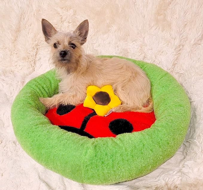 TONBO Soft Plush Small Cute and Cozy Nature Dog Cat Bed, Washer and Dryer Friendly (Ladybug)