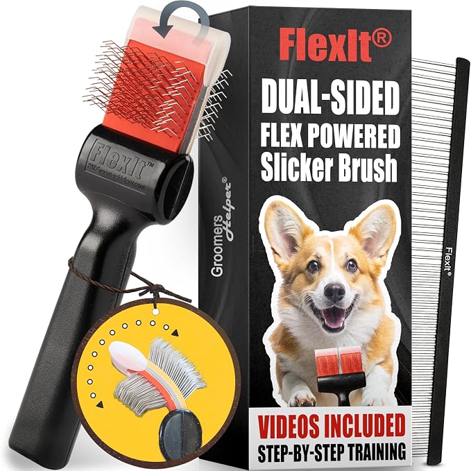 FlexIt Home - Flexible Slicker Brush for Dogs (Single, Soft Flex) | Dog Grooming Brush for Poodles, Golden Doodles, Huskies, Retrievers, and Labradoodles | 3-in-1 System & Video Trainings