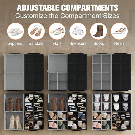 2 Pack Shoe Organizer for Closet, Foldable Shoe Storage Organizer