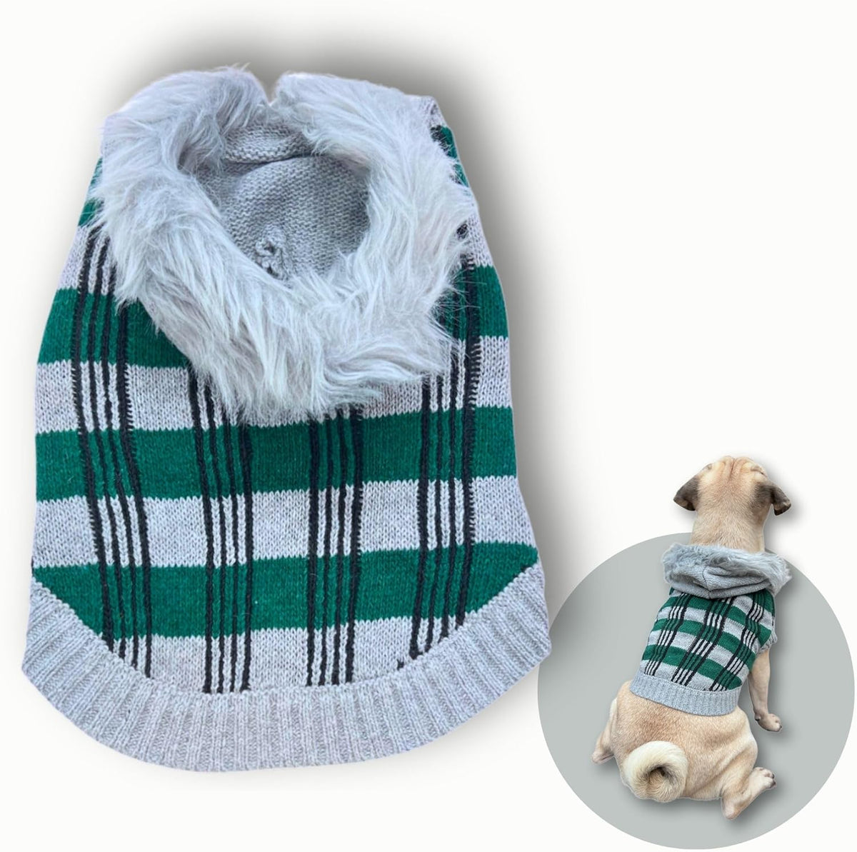 Cute Sweater for Dogs and Cats Soft Flannel Pet Outfit Warm and Cozy Animal Hoodie Small to Large Pet Clothes for Halloween Parties and Everyday Wear (Small, Green Checkered with Hat)