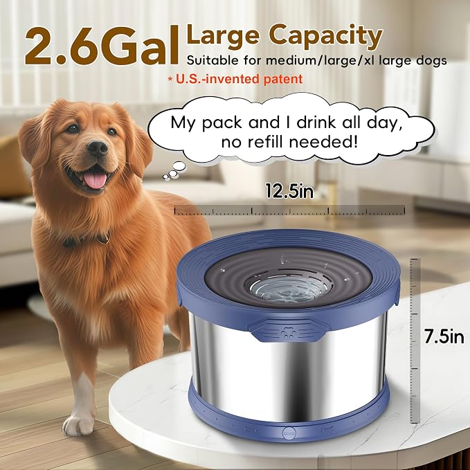 UPSKY 10L Dog Water Bowl No Spill Stainless Steel for Slow Drinking Blue | Large Capacity, Spill-proof, Non-slip Design, Durable, For Large Dogs, Messy Drinkers & Multi-pet Homes, Outdoor / Indoor