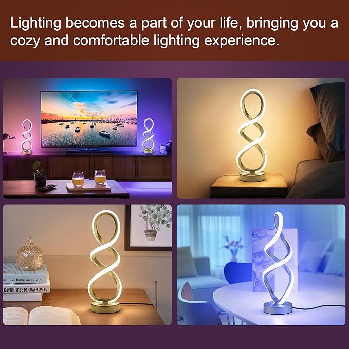 Modern Table Lamp, 7 Colors 10 Light Modes Spiral Design Table Lamp, Touch