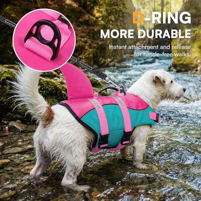 Dog Life Jacket,Dog Life Vest for Swimming,Dog Shark Life Jacket with Rescue Handle,Adjustable Reflective Dog Life Preserver for Small Dog,Green S