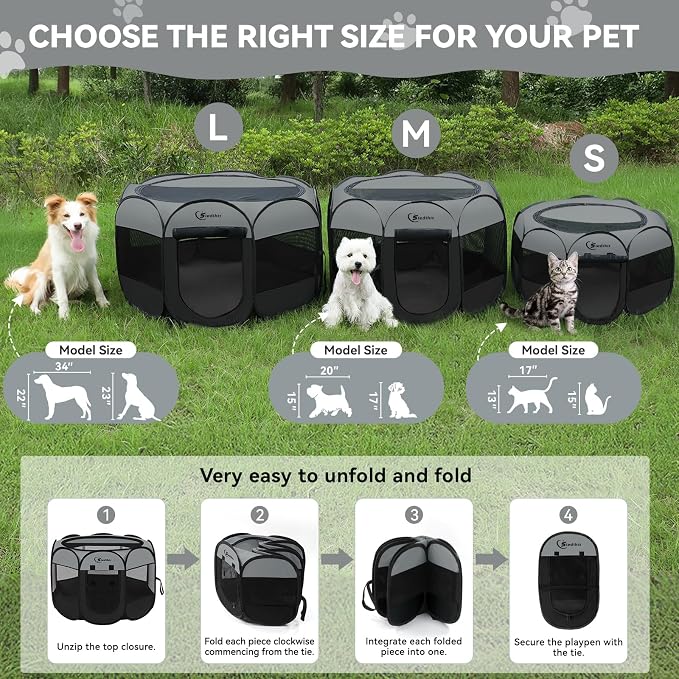 Siedihit Dog Cat Playpen, Puppy Pet Playpen Indoor for Dog Crate Tent | Cage Outdoor, Portable Pop Up Dogs Enclosure Kennel with Carrying Case for Dogs/Cats/Rabbits (Dark Grey, Medium)