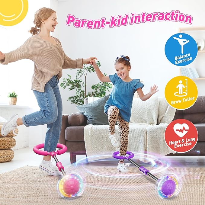 Flooyes Skip Ball for Kids, Ankle Skip Ball Toy with Counter, Timer and Cal Calculator, Girl Birthday Gifts for Age 6 7 8 9 10+, Rechargeable Colorful Flash Wheel Skip Ball for Girls Women
