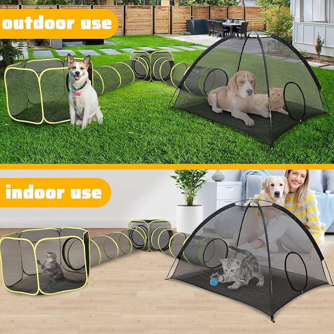 Wilwolfer 5 in 1 Cat Enclosure - Outdoor Cat Tent with Tunnel & House - Portable Pet Playpen for Cats, Puppies & Small Animals