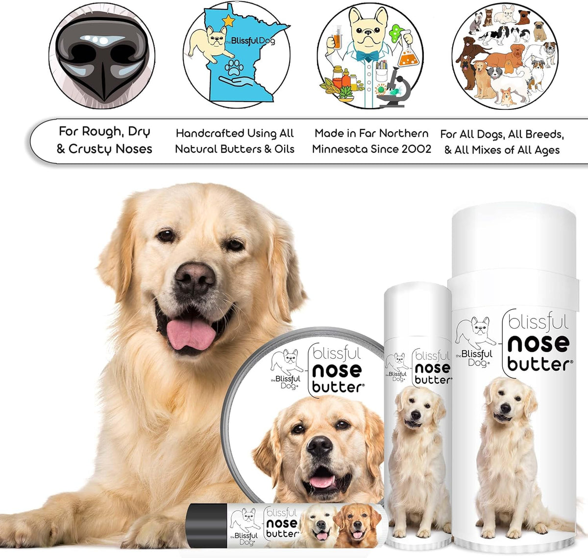 The Blissful Dog Golden Retreiver Unscented Nose Butter - Dog Nose Butter, 8 Ounce