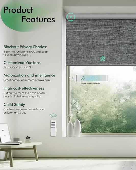 Yoolax Motorized Blinds with Remote, Automatic Roller Shades Cordless Electric