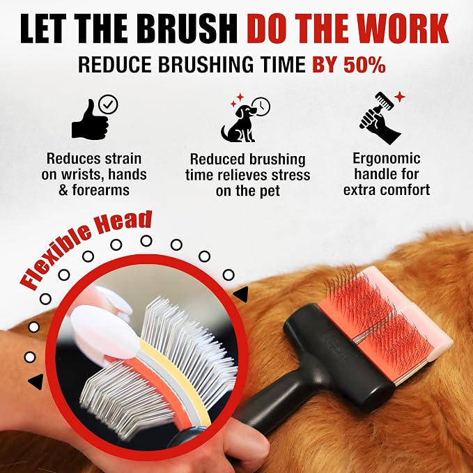 FlexIt Home - Flexible Slicker Brush for Dogs (Single, Firm Flex) | Dog Grooming Brush for Poodles, Golden Doodles, Huskies, Retrievers, and Labradoodles | 3-in-1 System & Video Trainings