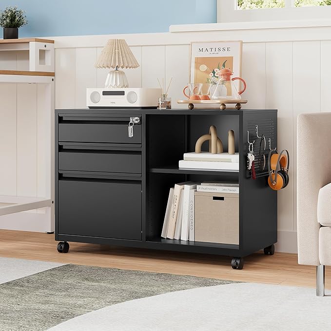 MIIIKO File Cabinet 3 Drawer, Mobile Filing Cabinets