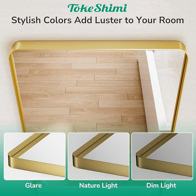 TokeShimi 30 x 30 Gold Bathroom Mirror, Rectangle Bathroom Wall Mirror
