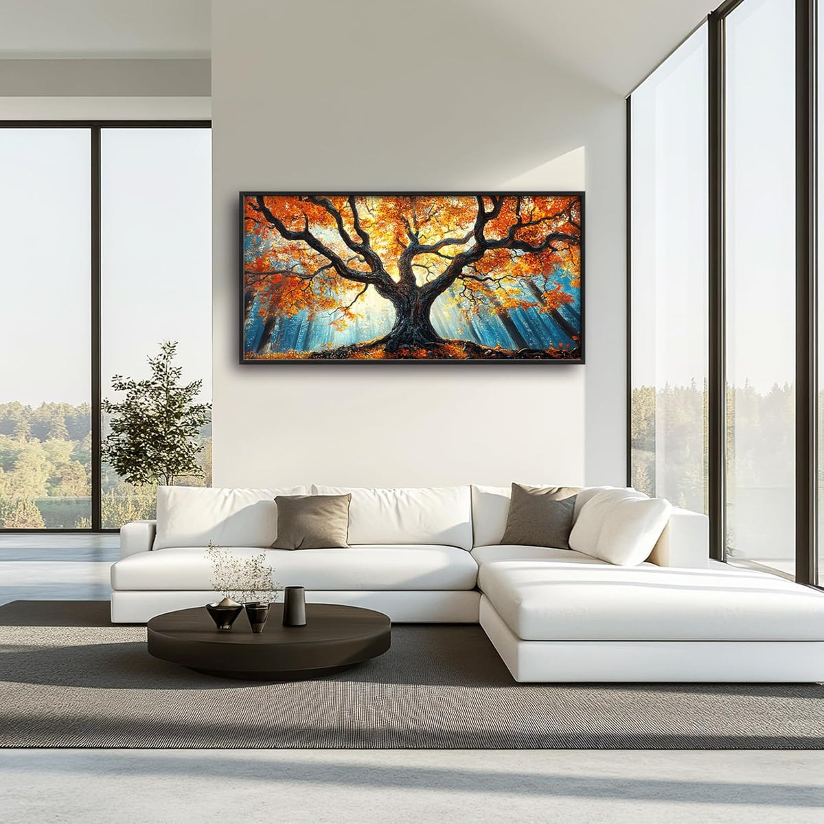 Extra Large Tree of Life Framed Wall Art for Living Room,Fall Autumn Forest Sunrise Landscape Pictures Wall Decor,Nature Canvas Print Painting Modern Artwork Bedroom Office Bathroom 60L" x 30W"