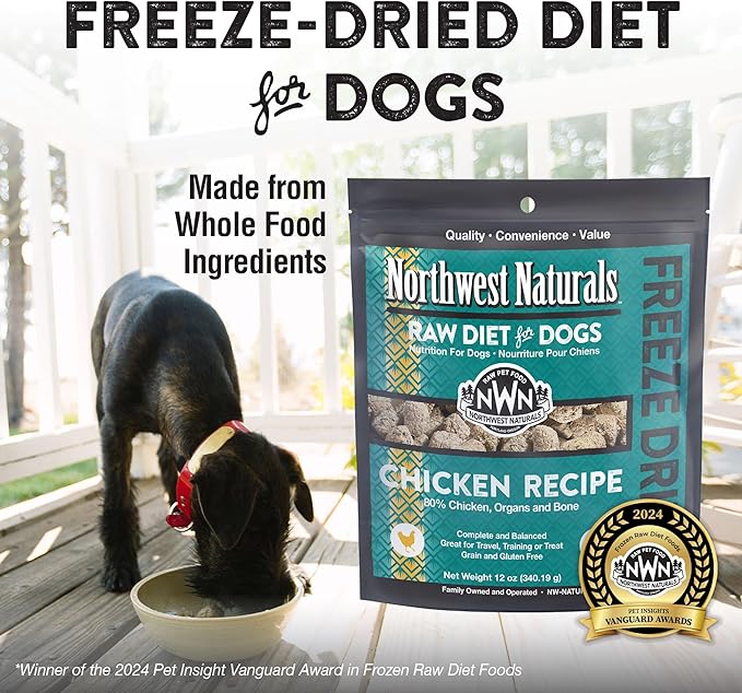 Northwest Naturals Freeze-Dried Chicken Dog Food - Bite-Sized Nuggets - Grain-Free, High-Protein, Raw Diet, Human-Grade Ingredients, All Natural, Premium Quality, Healthy & Nutritious - 12 Oz