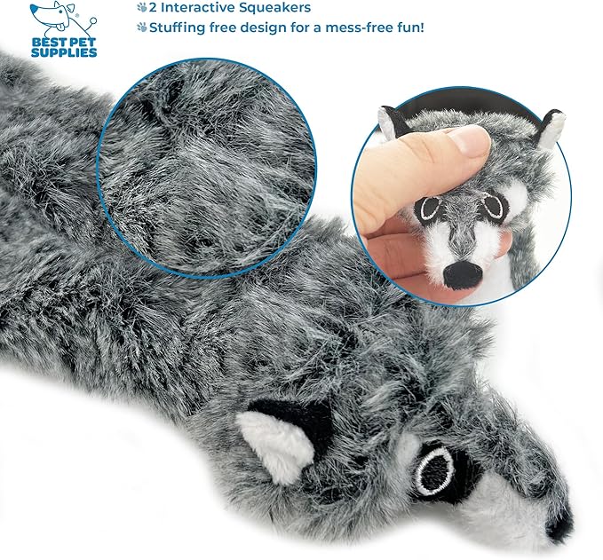 Best Pet Supplies Squeaky Dog Toys with Soft Durable Fabric for Small, Medium and Large Pets Interactive Toy for Indoor Play, Supports Active Biting and Play - Fox, Raccoon, Small