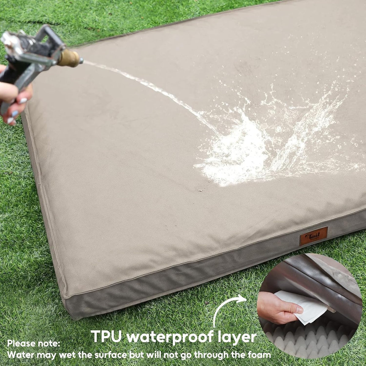 Orthopedic Dog Bed for Extra Large Dogs, XL Waterproof Dog Bed for Large Sized Dogs, Egg Crate Foam Pet Bed with Removable Washable Oxford Cooling Cover, Khaki
