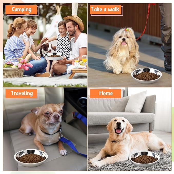Patelai Stainless Steel Dog Bowls with Silicone Lids for 1.9 Cups Portable Food and Water Dishes for Pets Sealable Containers for 6.3" for Cats & Small Dogs(8 Pcs,Black,Gray,Dark Blue,Pink)